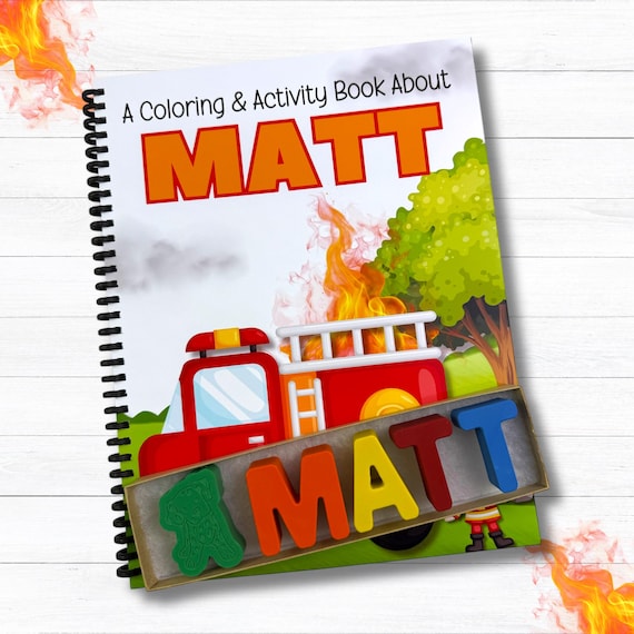 Personalized Firetruck Coloring Book: Kids Activity Gift Set