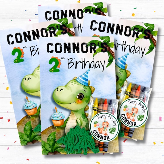Personalized Dinosaur Birthday Coloring Book Set, Kids Party Favor, Non Candy Goodie Bag