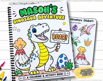 Personalized Dinosaur Coloring Book with Color Your Own Stickers