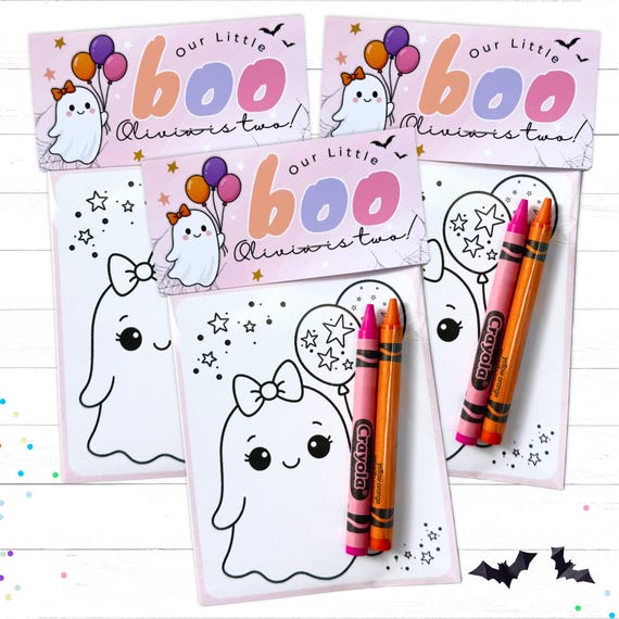 Personalized Kids Halloween Birthday Party Favors Our Little Boo Mini Coloring Packs