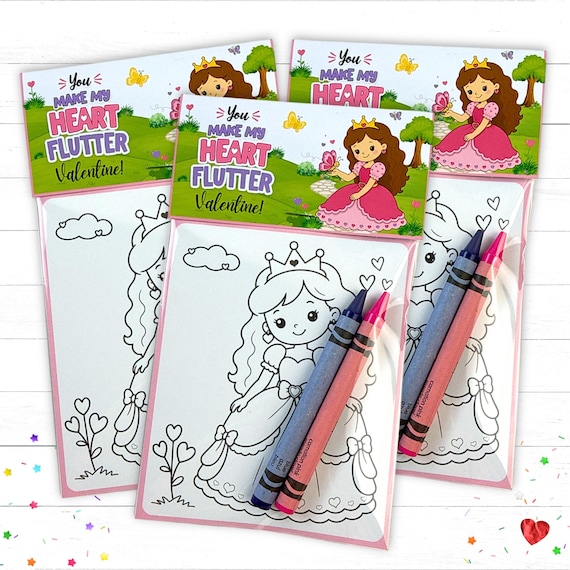 Personalized Kids Princess Valentine Day School Party Favors Mini Coloring Packs