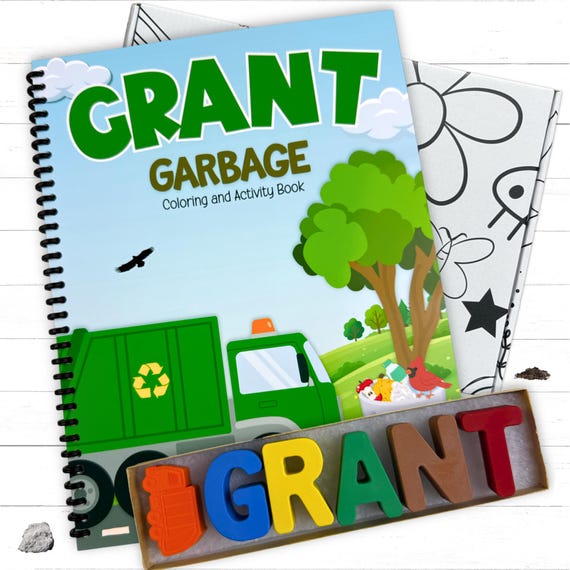 Personalized Kids Garbage Truck Activity Coloring Book Name Crayons Box Set