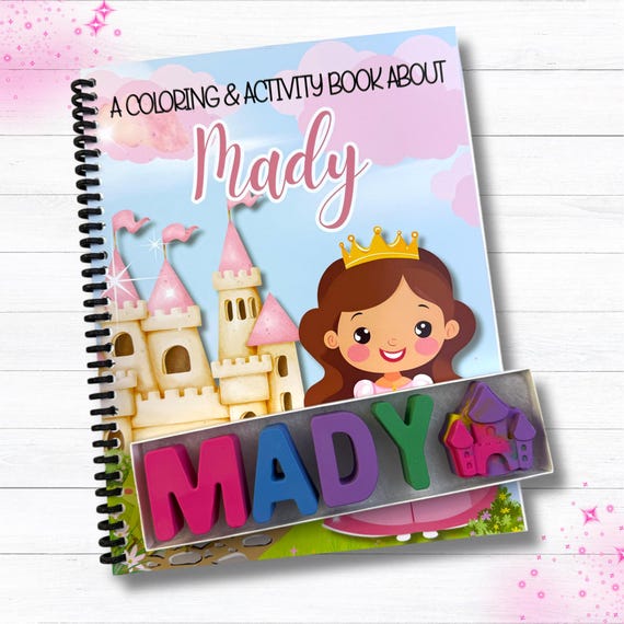 Personalized Princess Activity Book with Name Crayons: Kids Coloring Gift Set