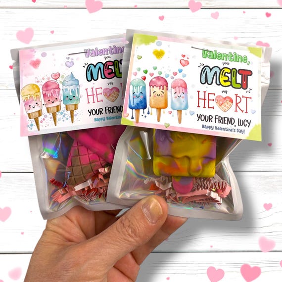 Ice Cream Valentine Card with Crayons: Personalized Kids Class Favors