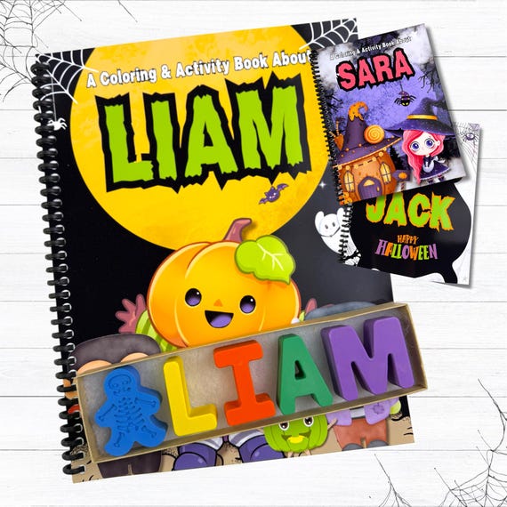 Personalized Halloween Coloring Book with Name Crayon: Kids Activity Set