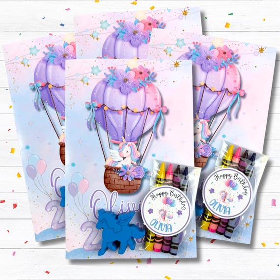 Personalized Unicorn Birthday Coloring Book Set, Girl Party Favor, Non Candy Goodie Bag