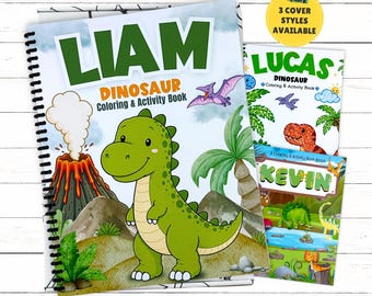 Personalized Dinosaur Coloring Book | Custom Name Toddler Activity Book | Kids Birthday Present