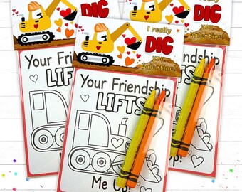 Personalized Kids Construction Valentine Day School Party Favors Mini Coloring Packs