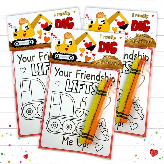 Personalized Kids Construction Valentine Day School Party Favors Mini Coloring Packs