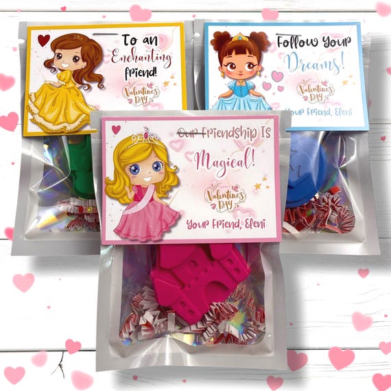 Princess Valentines Cards with Crayons - Ideal Kids Class Favors for Valentine's Day
