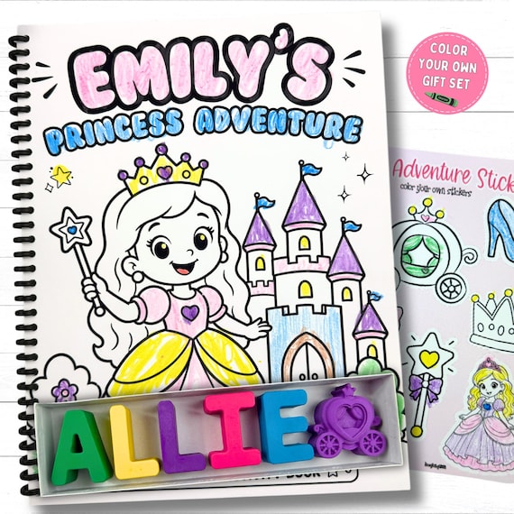 Personalized Princess Coloring Book Gift Set with Stickers & Crayons