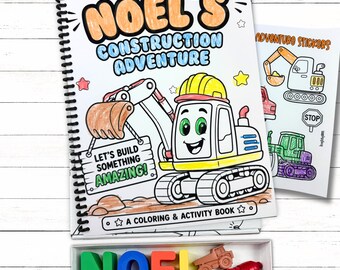 Custom Construction Activity Book Bundle with Name Crayons