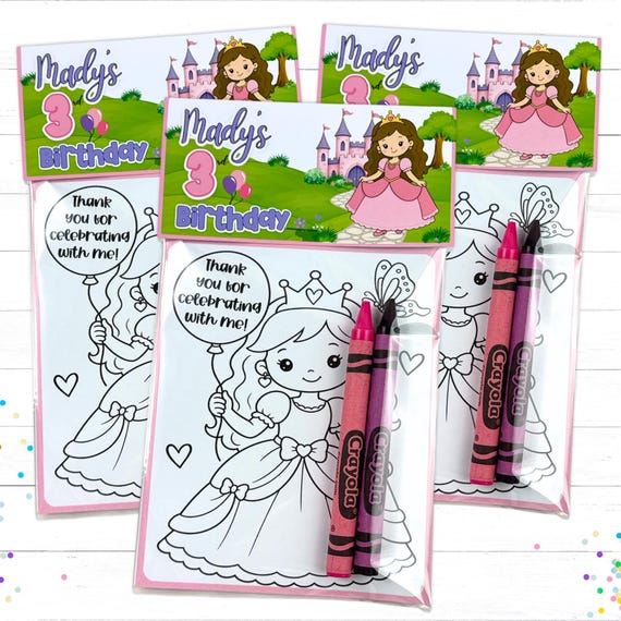 Personalized Girl Princess Birthday Party Favors Castle Coloring Packs