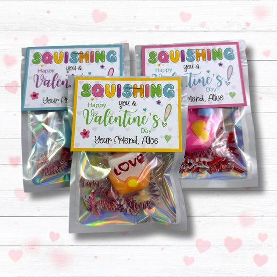 Personalized Squishy Valentines Cards - Set of 12 - Ideal for Class Favors