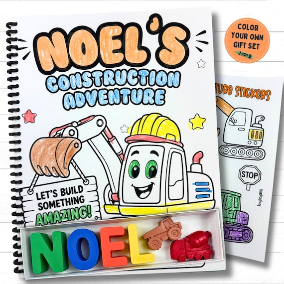 Personalized Construction Book & Crayon Gift Set | Color Your Own