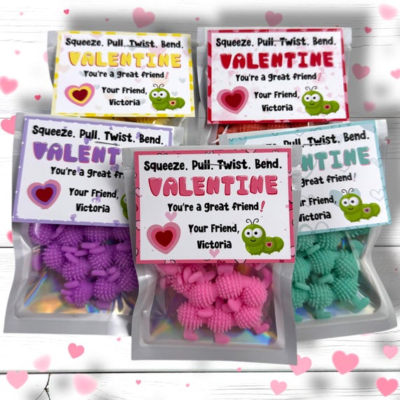 Personalized Squishy Valentine Cards: Kids Sensory Toy Class Favors