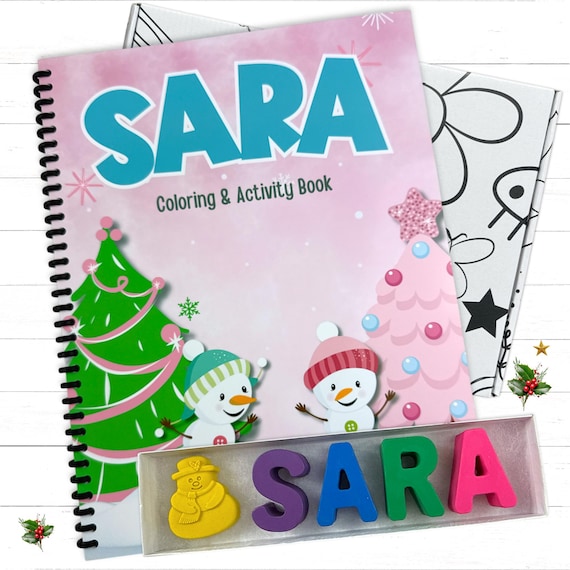 Personalized Kids Christmas Snowman Activity Coloring Book and Custom Name Crayon Gift Set