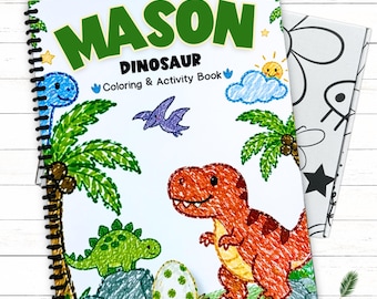 Personalized Kids Dinosaur Coloring Book Custom Name Toddler Activity Workbook