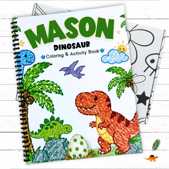 Personalized Kids Dinosaur Coloring Book Custom Name Toddler Activity Workbook