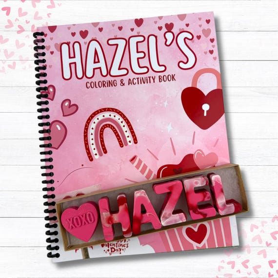 Personalized Valentine Kids Activity Book with Name Crayons