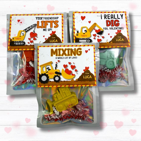 Personalized Truck Crayons Valentine's Day Cards: Construction Party Favors