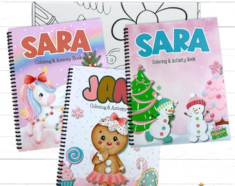 Personalized Girls Christmas Coloring Book Custom Name Holiday Activity Gift Box Set