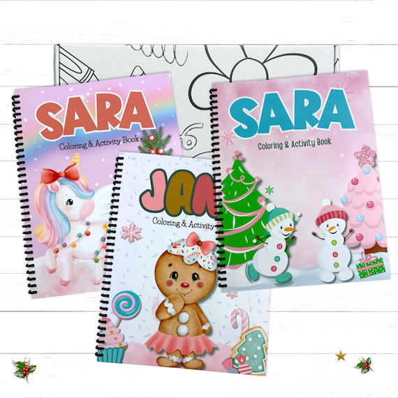 Personalized Girls Christmas Coloring Book Custom Name Holiday Activity Gift Box Set