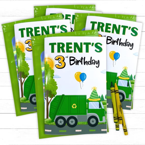 Personalized Boy Garbage Truck Birthday Party Favors Coloring Books