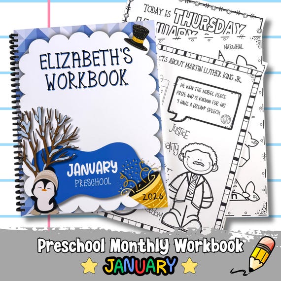 Personalized January Preschool Workbook - Toddler Gift - Educational Custom Kids Learning Materials - Pre-K Learning Activities