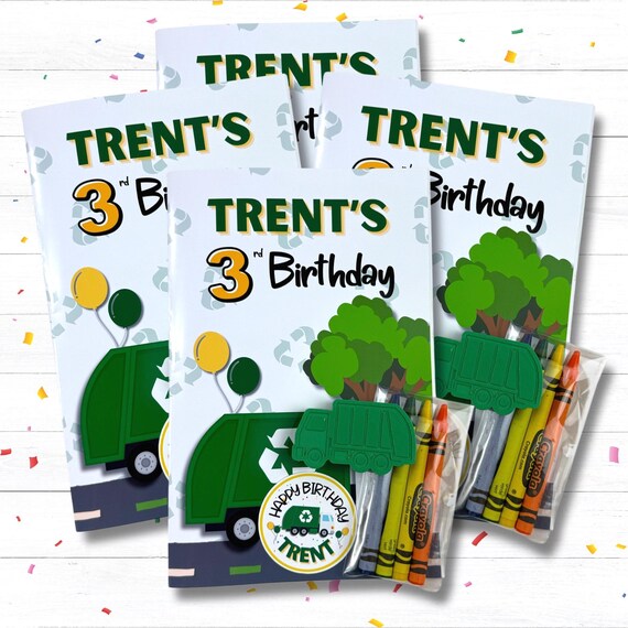 Personalized Garbage Truck Birthday Favors – Coloring Book & Crayon Set
