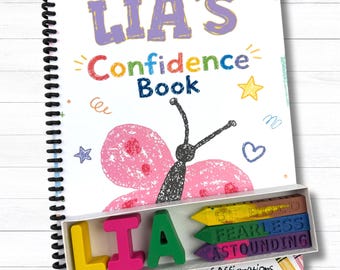 Personalized Girl Coloring Book Gift Set, Affirmation Activity Book with Name Crayons Ages 2-6