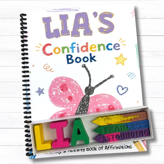 Personalized Girl Coloring Book Gift Set, Affirmation Activity Book with Name Crayons Ages 2-6
