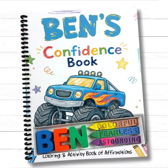 Personalized Affirmation Coloring Book with Name Crayons, Kids Gift Ages 2-6