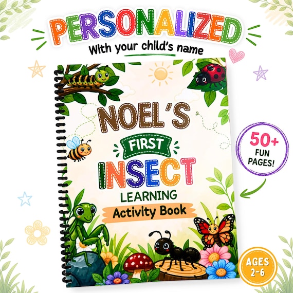 Personalized Insect Activity Book for Kids | Toddler Learning, Coloring, Tracing Ages 2-6