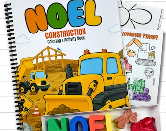 Personalized Kids Construction Activity Coloring Book Name Crayons Gift Set