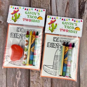 Taco Twosday Mini Color Packs: Personalized Crayon Sets for Kids - Perfect Party, Class, and Birthday Favors with a Fiesta Flair