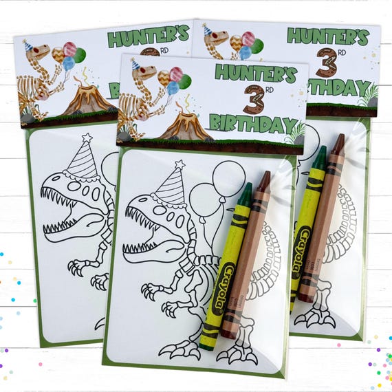 Personalized Kids Skeleton Dinosaur Birthday Party Favors Mini Coloring Packs