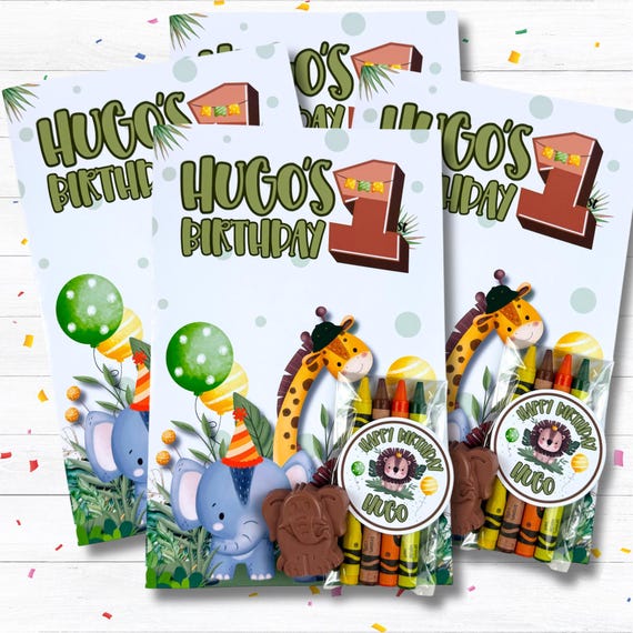 Personalized Safari Birthday Coloring Book Set, Jungle Party Favor, Non Candy Goodie Bag