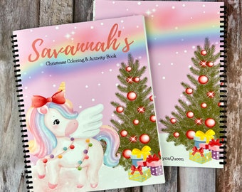 Personalized Unicorn Christmas Color Books - Kids Coloring Fun - Unique Gifts for Holidays, Stocking Stuffers - Christmas Crayon Sets