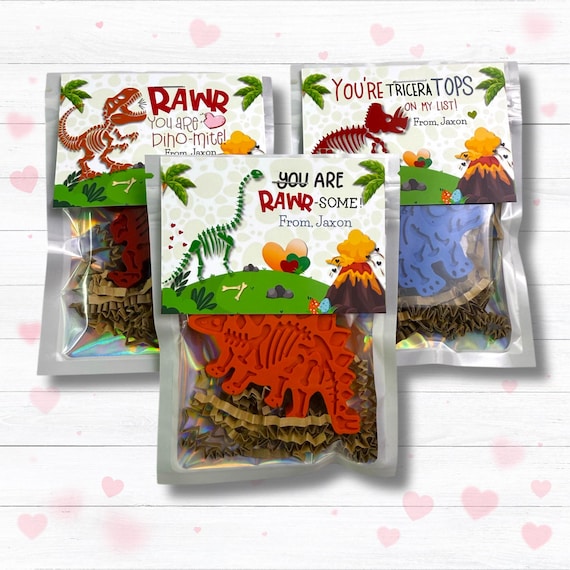 Dinosaur Valentine Cards: Skeleton Crayons, Personalized Kids' Favors
