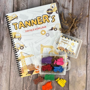 Personalized Construction Activity Books for Kids: Engaging Coloring Fun - Unique Gift Set with Construction Crayon Gift Box