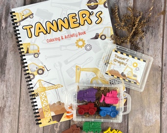 Cahiers d'activités de construction personnalisés pour enfants : coloriages captivants - Coffret cadeau unique avec boîte-cadeau de crayons de construction