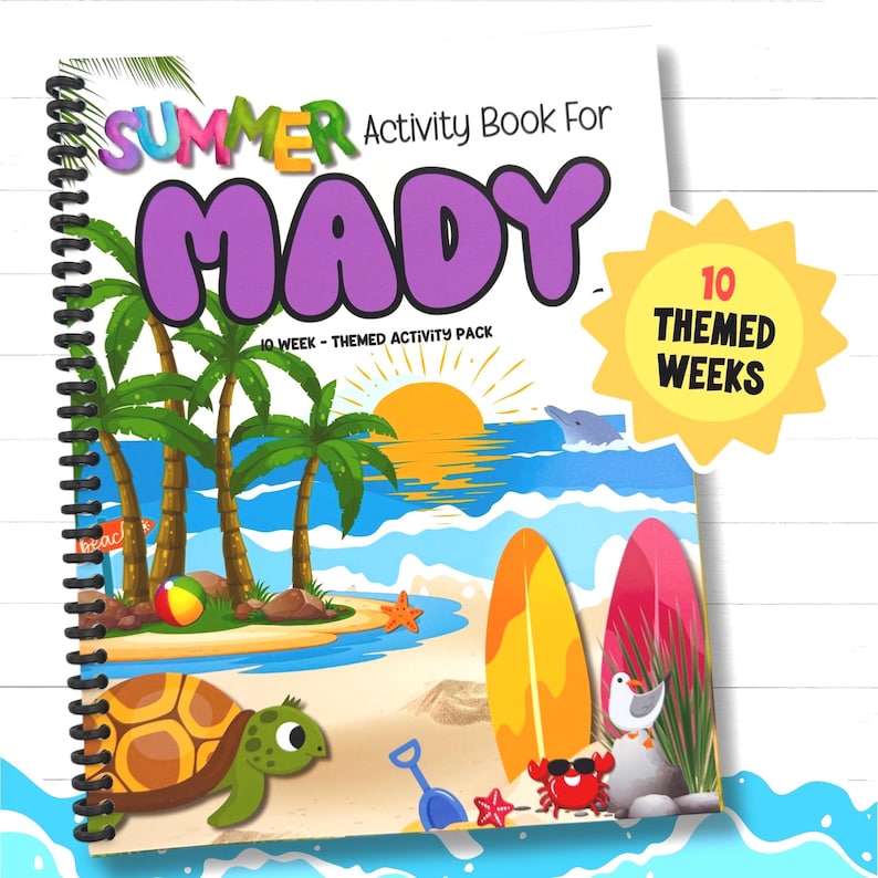 Personalized Summer Activity Book for Kids - 10 Week Learning Workbook - Preschool Fine Motor, Language, Science, Number Fun - Ages 3-5