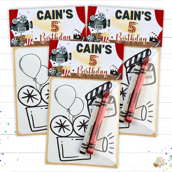 Personalized Kids Movie Birthday Favors Cinema Night Coloring Activity Packs