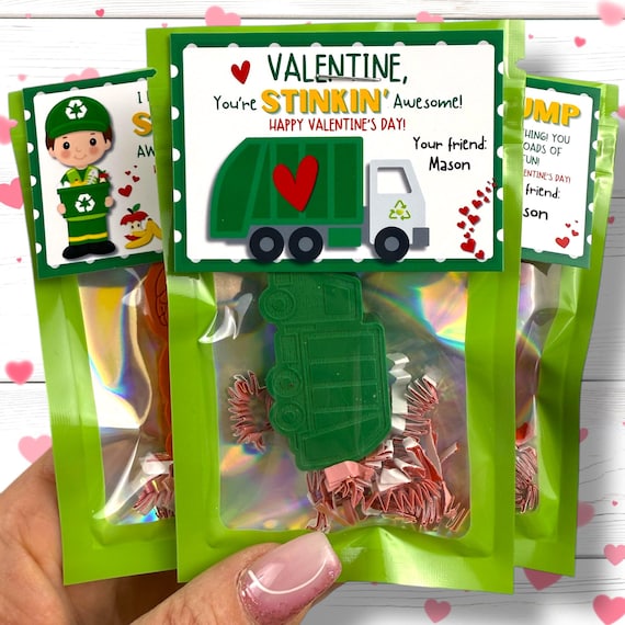 Personalized Garbage Truck Valentine's Day Cards with Truck Crayons