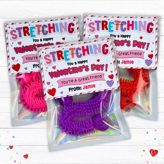 Personalized Kids Valentine Classroom Favors Sensory Stretch Fidget Toy Pack Set