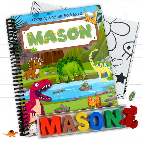 Personalized Kids Dinosaur Activity Coloring Book Name Crayons Box Set