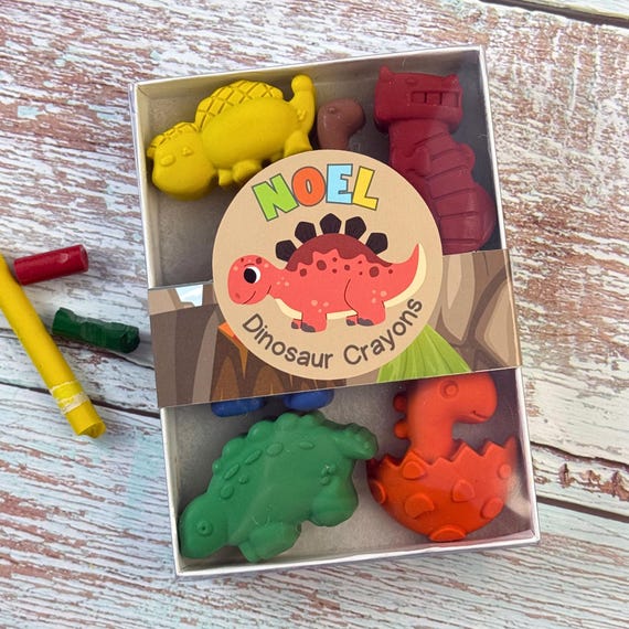 Personalized Kids Dinosaur Crayon Gift Set Boxed Custom Name Crayons