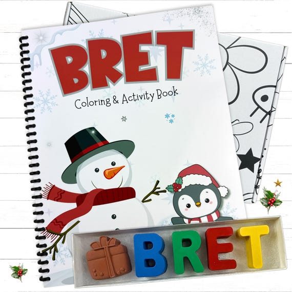 Personalized Kids Christmas Snowman Penguin Activity Coloring Book and Crayon Gift Set