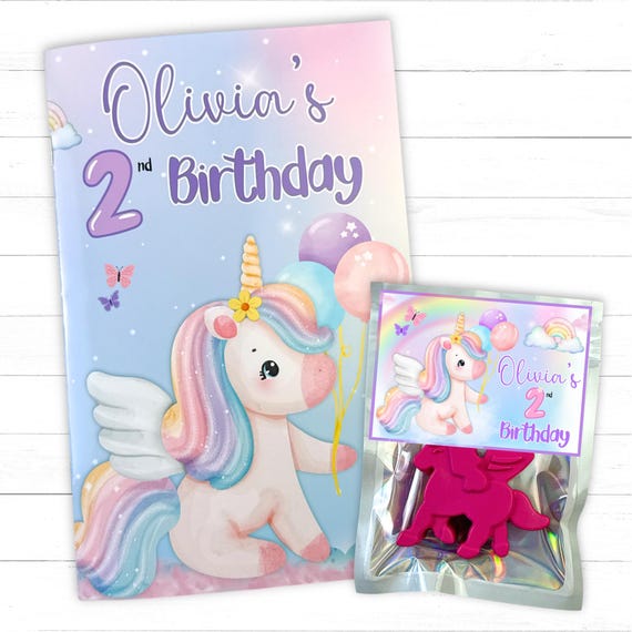 Personalized Girl Unicorn Birthday Party Favors Shaped Crayons Set
